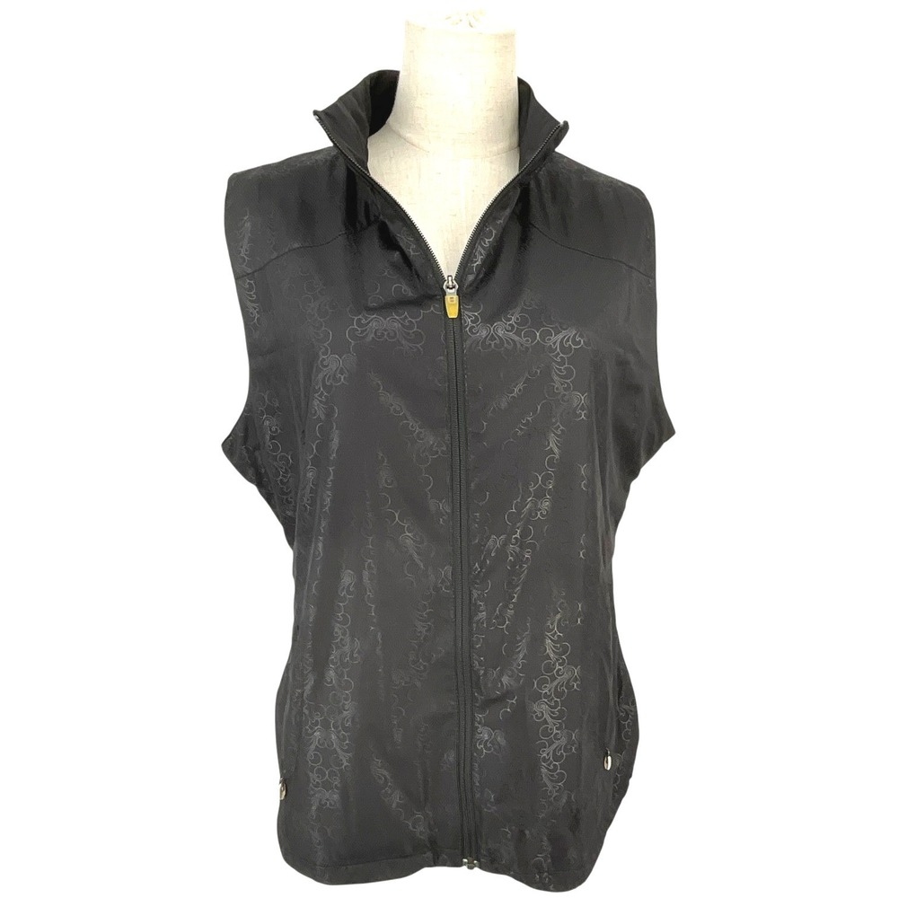 Nancy Lopez Golf Vest Full Zip Black Swirl Pattern Size L‎ Two Pockets